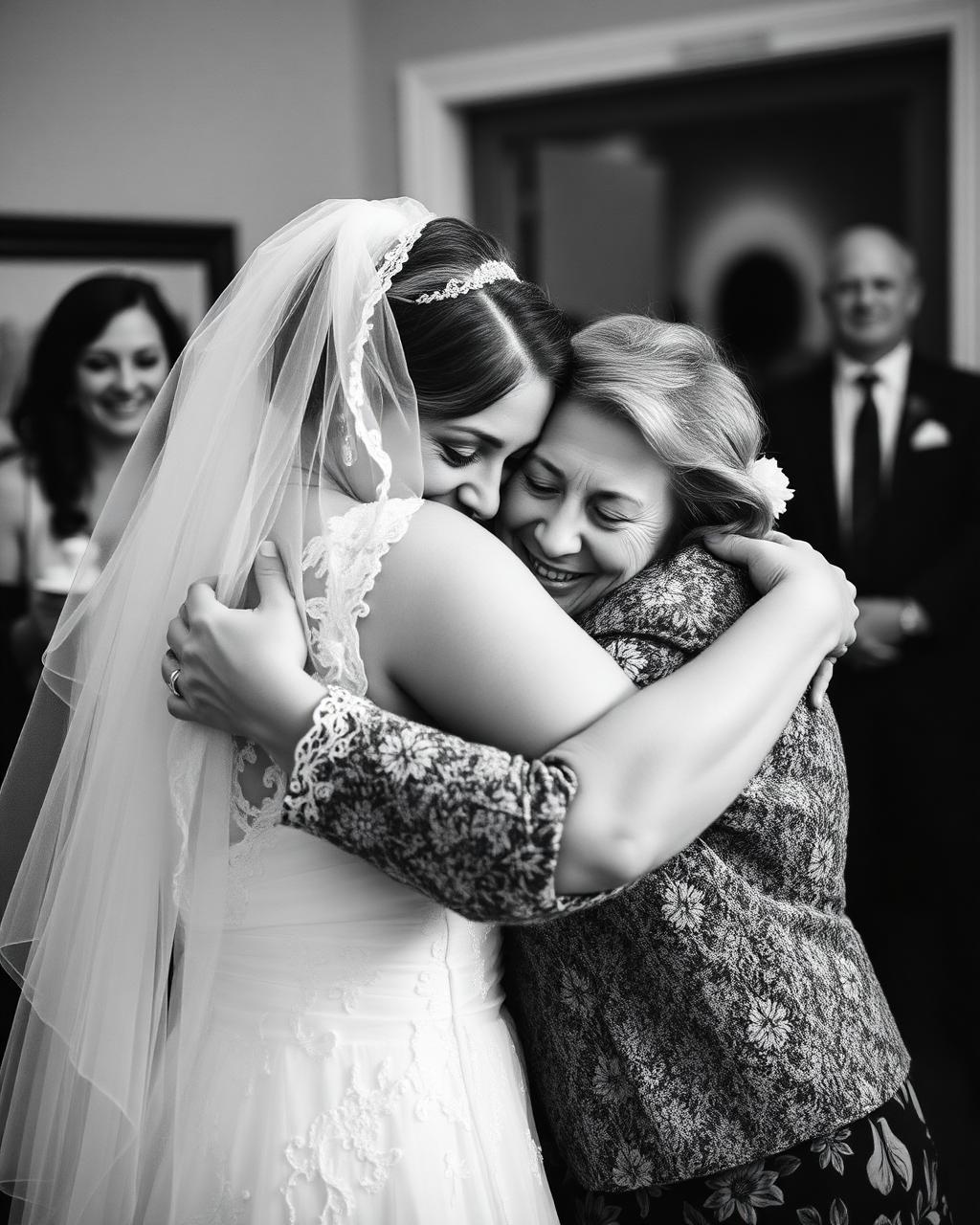 Bride hugging her mother
