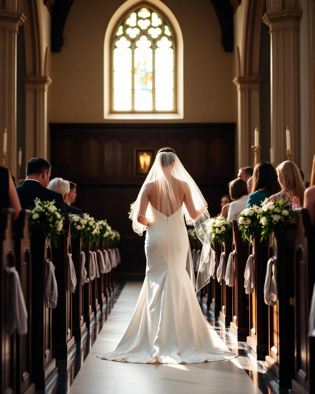Church wedding aisle moment