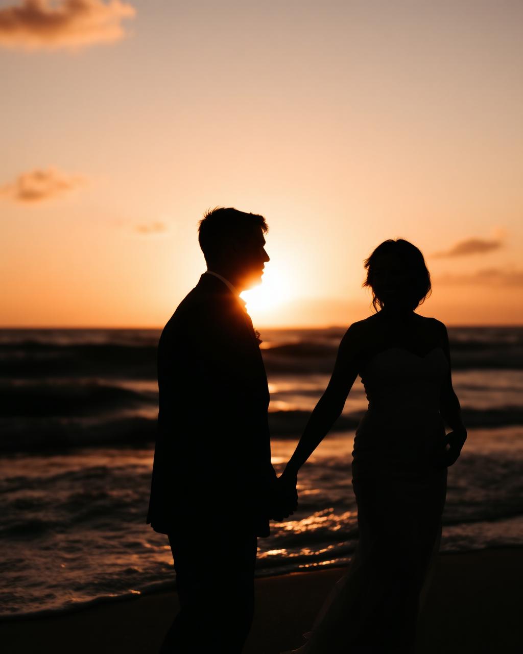 Beach wedding at sunset