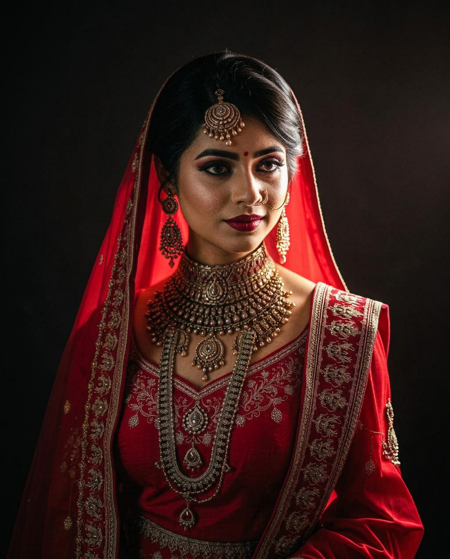 Indian bride portrait in red lehenga